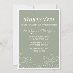 Invitaciones elegantes de cumpleaños número 32 Flo