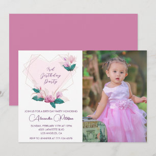 Invitaciones elegantes de cumpleaños número 3 Flor