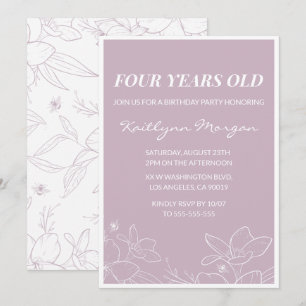 Invitaciones elegantes de cumpleaños número 4 Flor