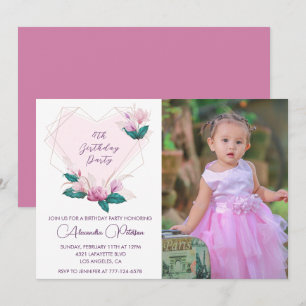 Invitaciones elegantes de cumpleaños número 4 Flor