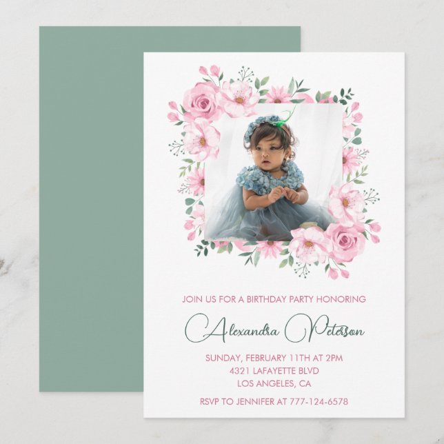 Invitaciones elegantes de cumpleaños número 4 Phot (Anverso / Reverso)