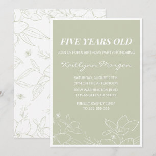 Invitaciones elegantes de cumpleaños número 5 Flor