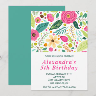 Invitaciones elegantes de cumpleaños número 5 Flor