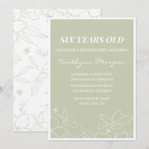 Invitaciones elegantes de cumpleaños número 6 Flor