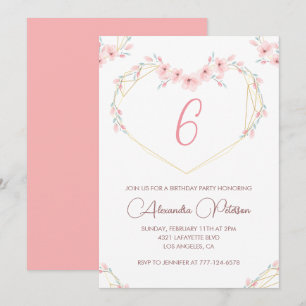 Invitaciones elegantes de cumpleaños número 6 Flor