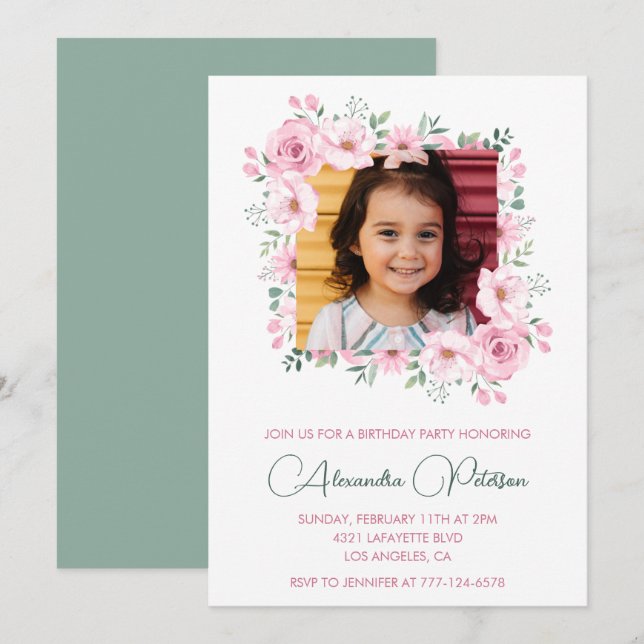 Invitaciones elegantes de cumpleaños número 6 Foto (Anverso / Reverso)