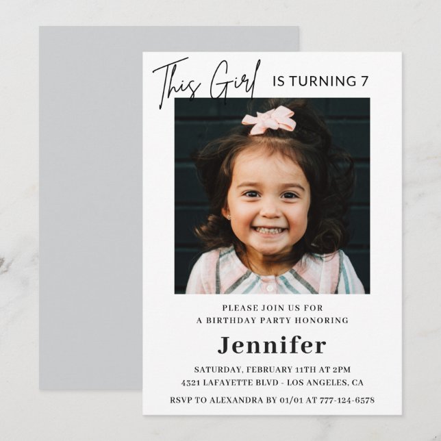 Invitaciones elegantes de cumpleaños número 7 con  (Anverso / Reverso)