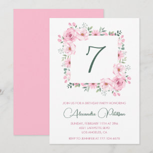 Invitaciones elegantes de cumpleaños número 7 Flor