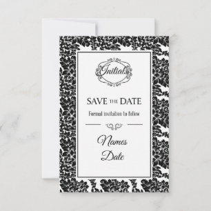 Invitaciones Elegantes de Damasco en Blanco y Negr
