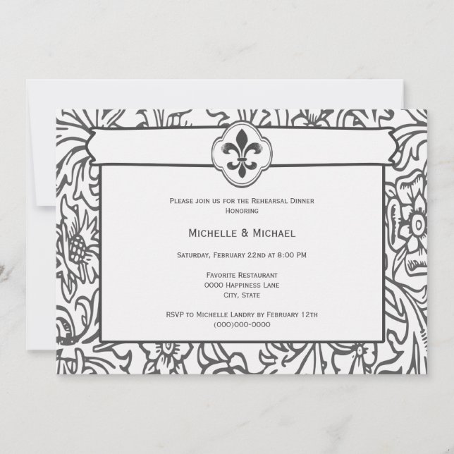 Invitaciones Elegantes de Evento con Fleur de Lis  (Anverso)
