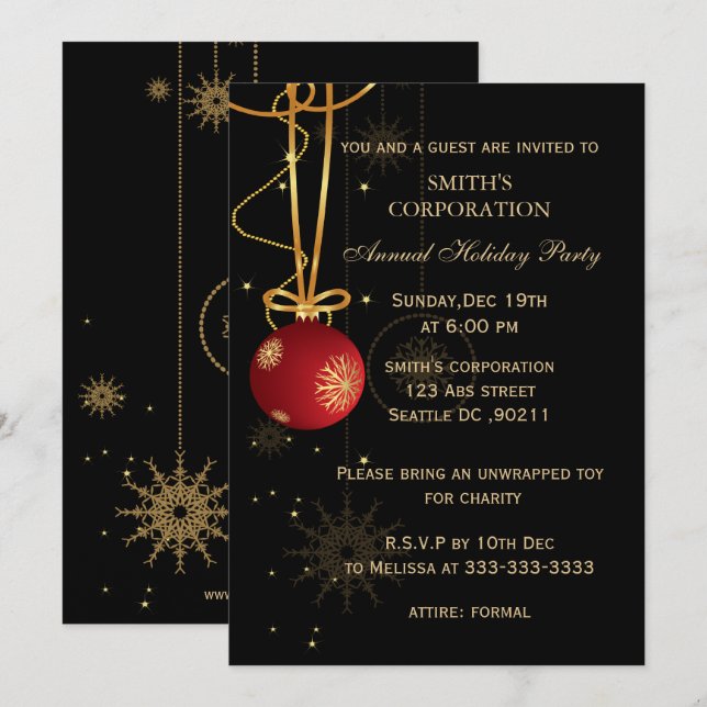 Invitaciones Elegantes de Fiesta de Fines de Año C (Anverso / Reverso)