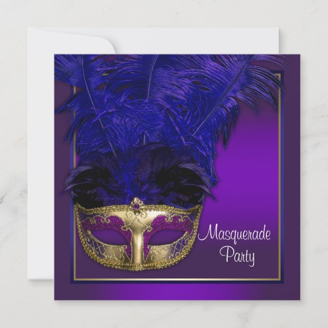 Invitaciones elegantes de fiesta de máscara de oro (Anverso)