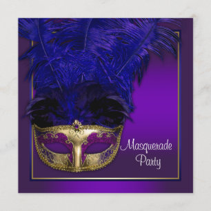 Invitaciones elegantes de fiesta de máscara de oro