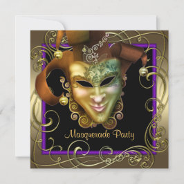 Invitaciones elegantes de fiesta de máscara de oro