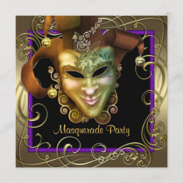 Invitaciones elegantes de fiesta de máscara de oro