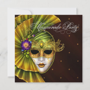 Invitaciones elegantes de fiesta de máscara de oro