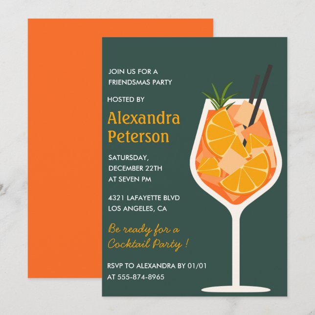 invitaciones Elegantes de Friendsmas Cóctel Modern (Anverso / Reverso)