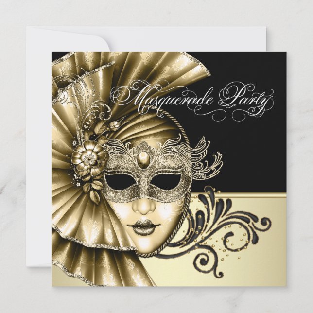 Invitaciones elegantes de gala de máscara de oro n (Anverso)