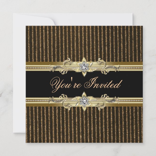 Invitaciones elegantes de gala de negro y oro (Anverso)
