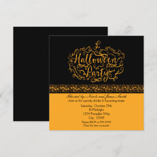 Invitaciones Elegantes de Halloween Calabaza Negro