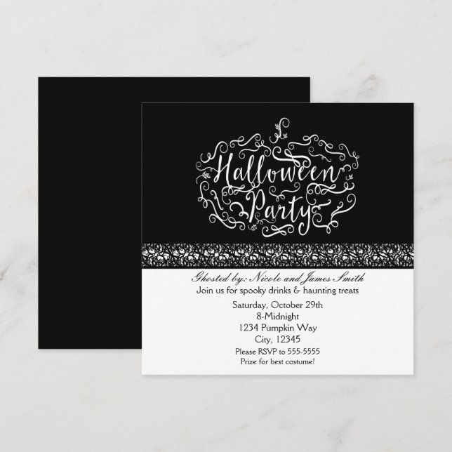 Invitaciones Elegantes de Halloween de Calabaza en (Anverso / Reverso)