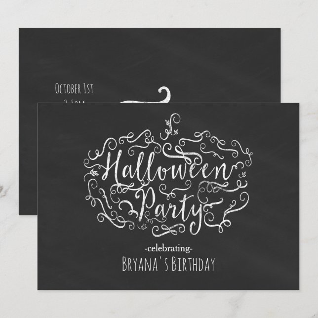 Invitaciones elegantes de Halloween de calabaza en (Anverso / Reverso)