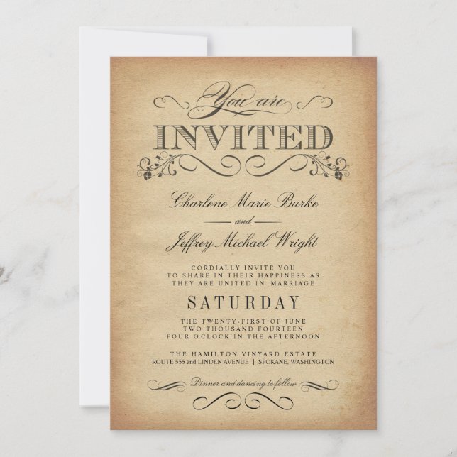 Invitaciones elegantes de la boda de la tipografía (Anverso)