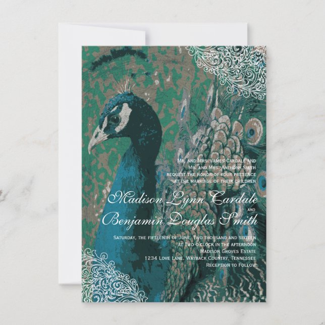 Invitaciones elegantes de la boda del cordón del (Anverso)