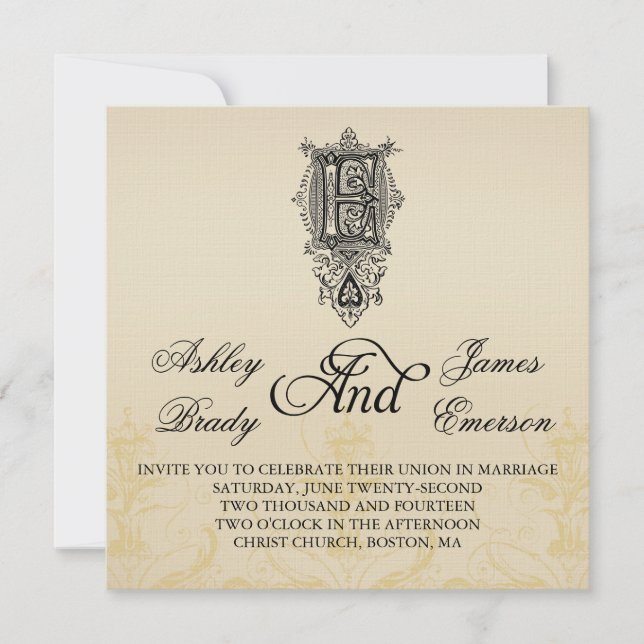 Invitaciones elegantes de la boda del monograma E (Anverso)