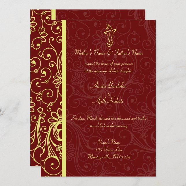 Invitaciones elegantes de la boda del rojo y del (Anverso / Reverso)