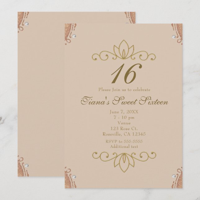 Invitaciones elegantes de la perla blanca rosa y d (Anverso / Reverso)