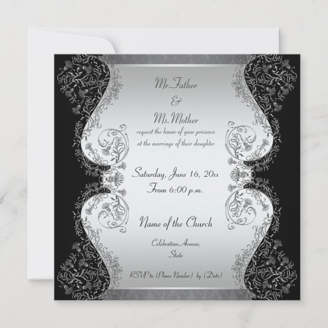 Invitaciones elegantes de la plata y del boda del (Anverso)
