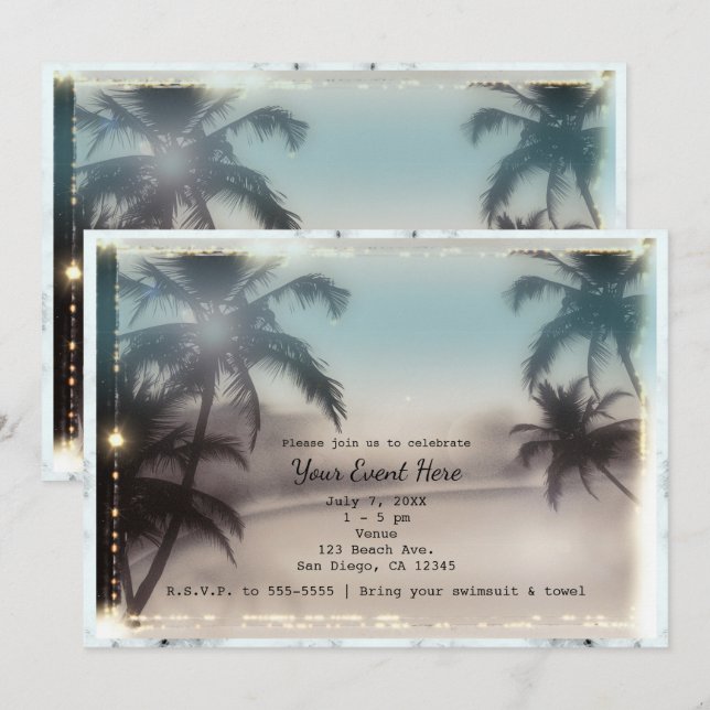 Invitaciones Elegantes de Playa Tropical con Palme (Anverso / Reverso)