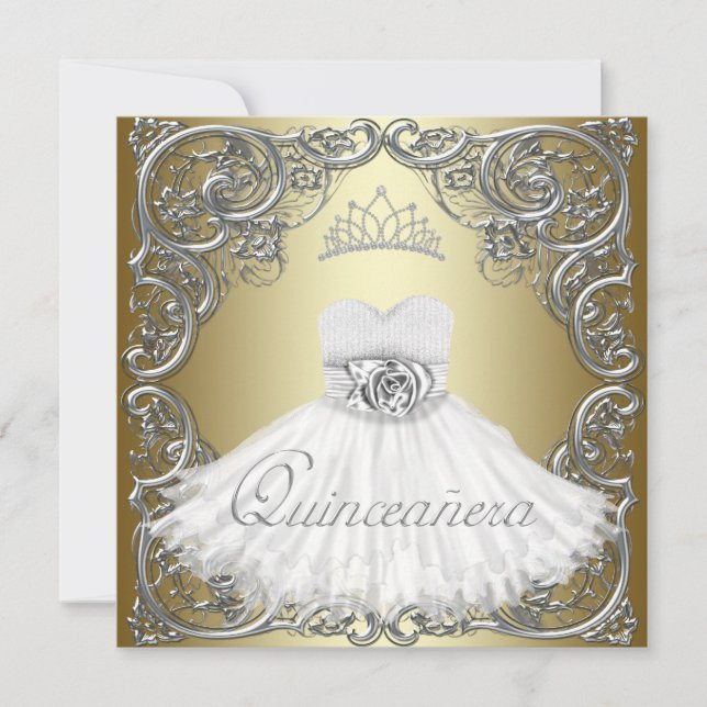 Invitaciones elegantes de Quinceanera de oro plate (Anverso)
