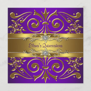 Invitaciones Elegantes de Quinceañera de Oro Púrpu