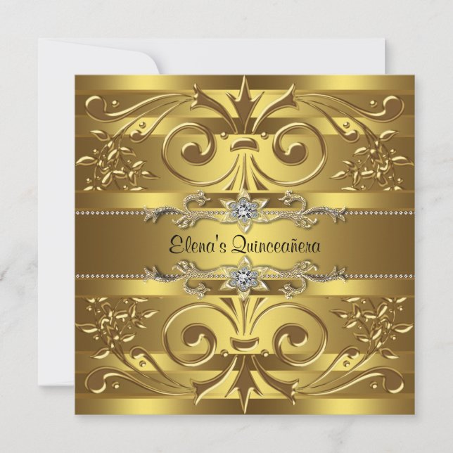 Invitaciones Elegantes de Quinceañera en Oro (Anverso)