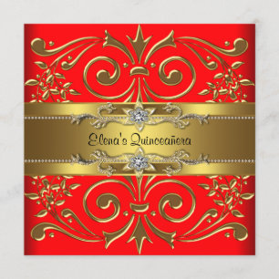 Invitaciones Elegantes de Quinceañera en Rojo y Do