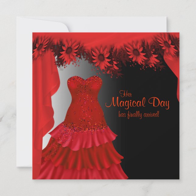 Invitaciones Elegantes de Quinceañera Rojas (Anverso)