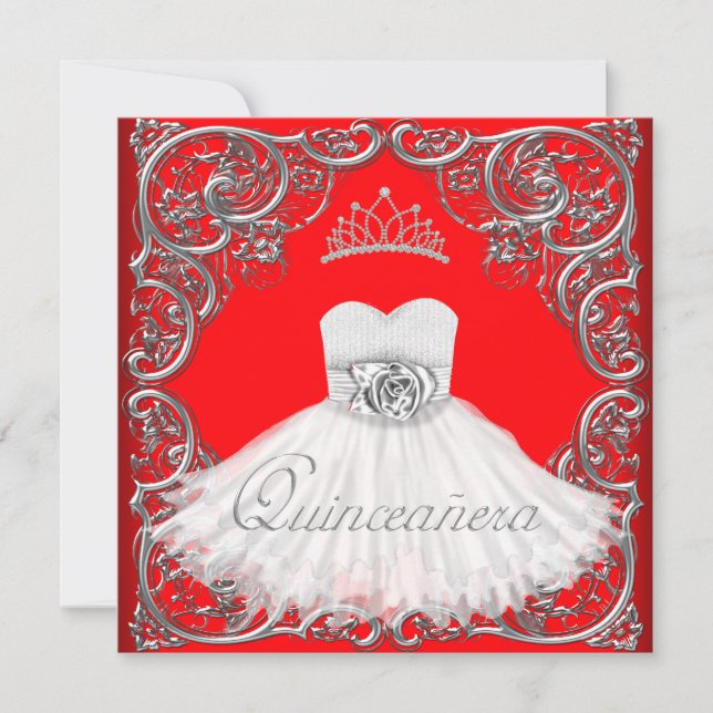 Invitaciones elegantes de Quinceanera Rojo Platead (Anverso)