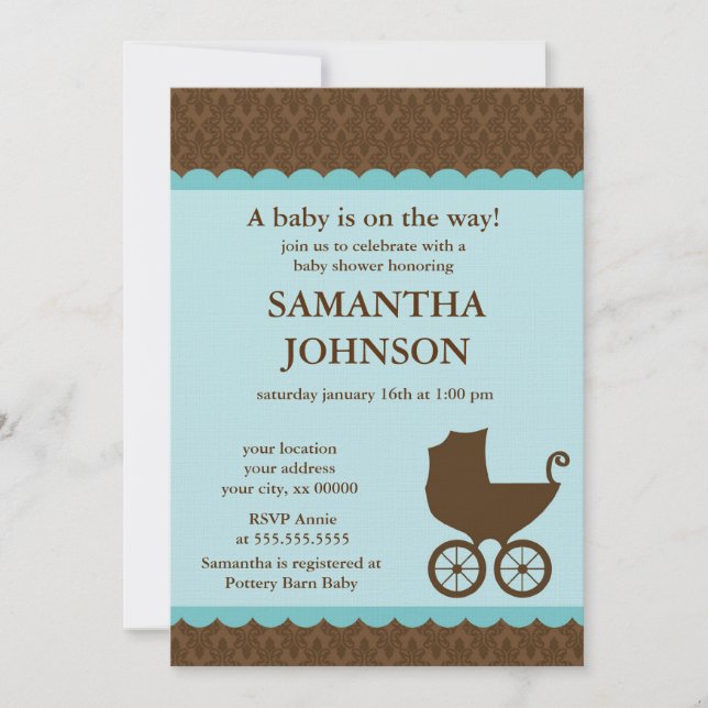 Invitaciones elegantes del damasco y del carro de (Anverso)