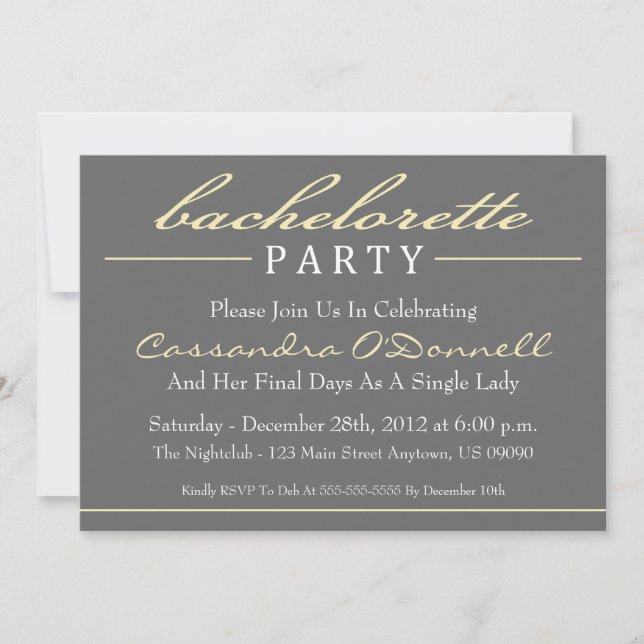 Invitaciones elegantes del fiesta de Bachelorette (Anverso)