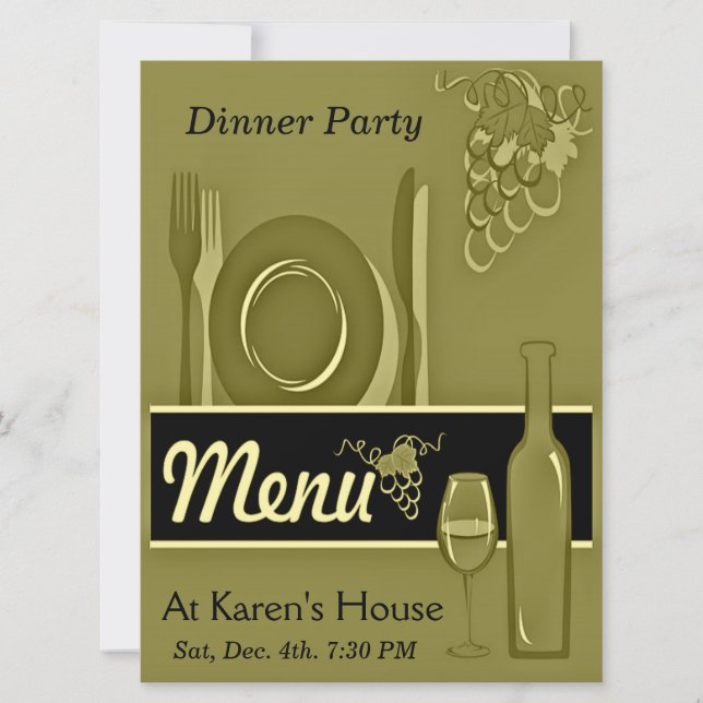 Invitaciones elegantes del fiesta de cena del oro (Anverso)