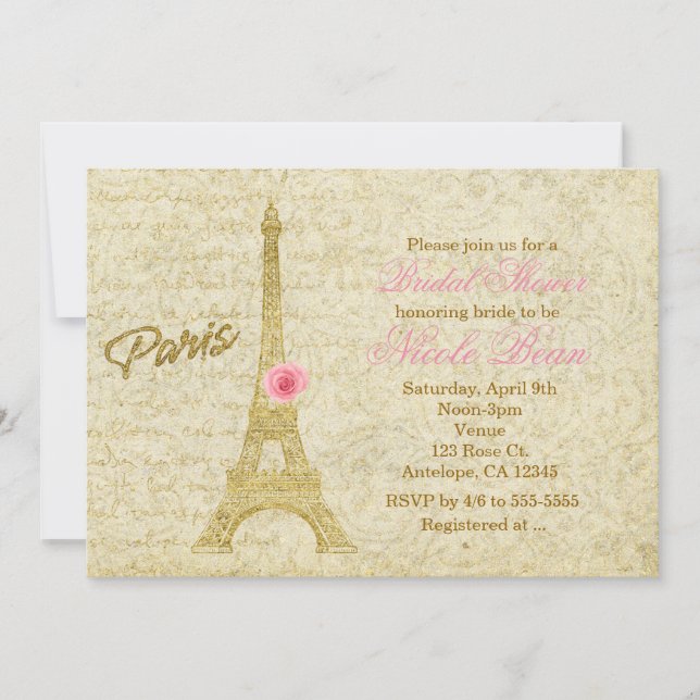 Invitaciones elegantes doradas y rosadas de la Tor (Anverso)