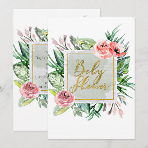 Invitaciones elegantes modernas florales para baby