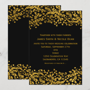 Invitaciones elegantes negras con tono dorado y al