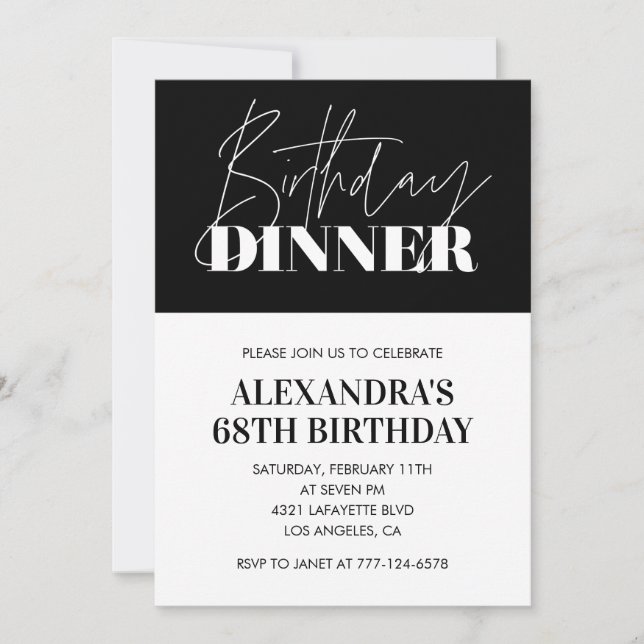 Invitaciones elegantes negras para cumpleaños núme (Anverso)