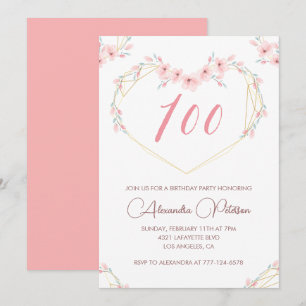 Invitaciones elegantes para 100 cumpleaños Floral