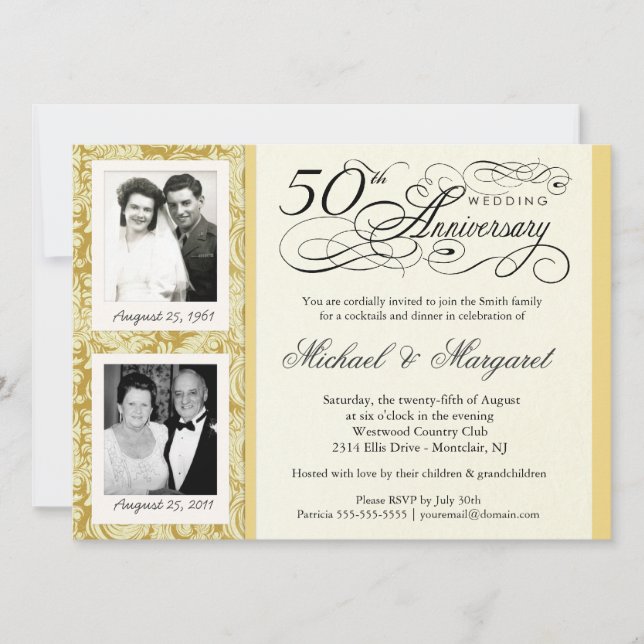 Invitaciones Elegantes para 50 Aniversario - Tus F (Anverso)