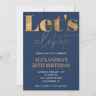 Invitaciones elegantes para 58 cumpleaños Azul Mar