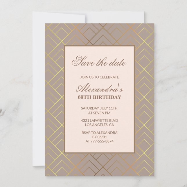 Invitaciones elegantes para 69 cumpleaños Guardar  (Anverso)